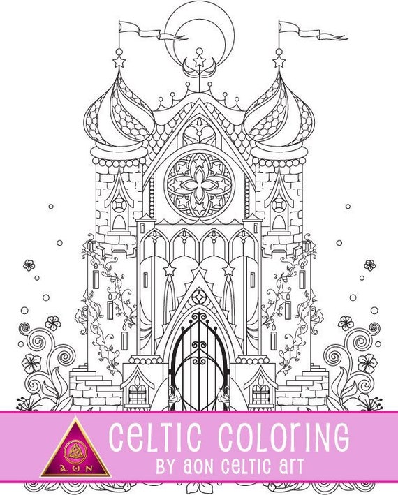 Download Celtic Coloring Page Celtic Fairy Castle Irish Colouring Etsy