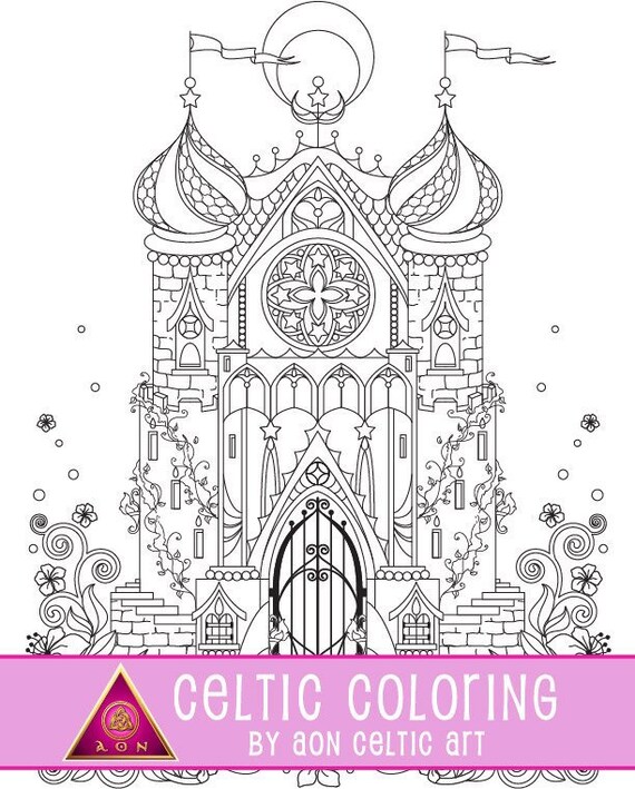 Download Celtic Coloring Page Celtic Fairy Castle Irish Colouring Etsy