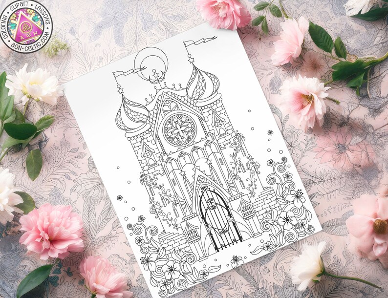 CELTIC Castle 'Celtic Fairy Castle', Fantasy Coloring Page image 2