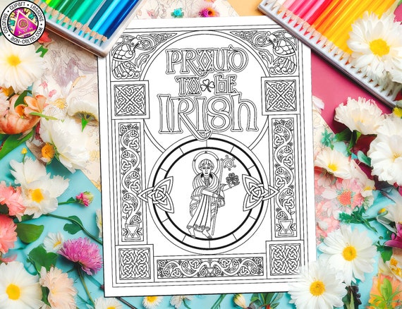 Celtic St Patrick Coloring Page: Proud to Be Irish Design