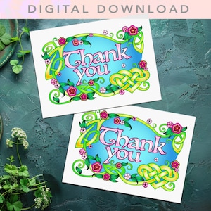Cartes CELTIC - 'Thank-you Heart Flourish' | Carte de voeux irlandaise, carte de remerciement, carte de voeux celtique PDF, carte de la Saint-Patrick, carte vierge