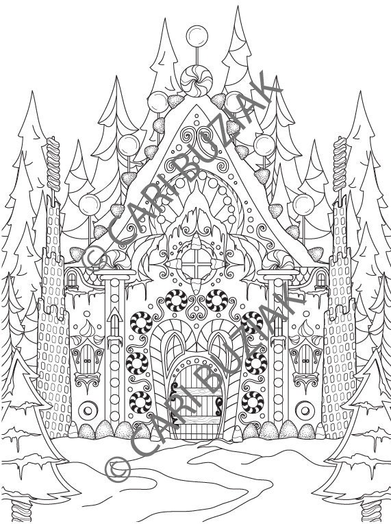 Gingerbread Castle coloring page | Etsy