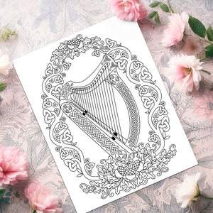 a coloring book with a picture of a harp