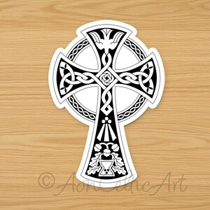Sticker Celtic Dove Cross: traditioneel knoopontwerp (glanzend vinyl voor binnen)