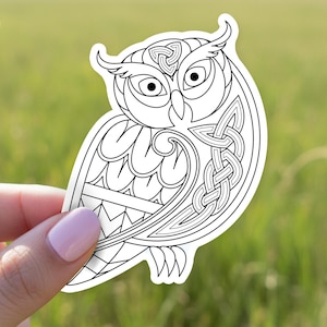 Mystical Owl Sticker, Celtic Tribal Design (Glossy Vinyl Decal)