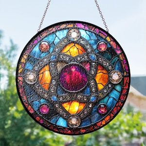 Celtic Stained Glass Suncatcher - Sea Fire, Gift for Her, Magical Christmas Decor, Home Decoration, Stained Glass Window, St Patrick’s Day