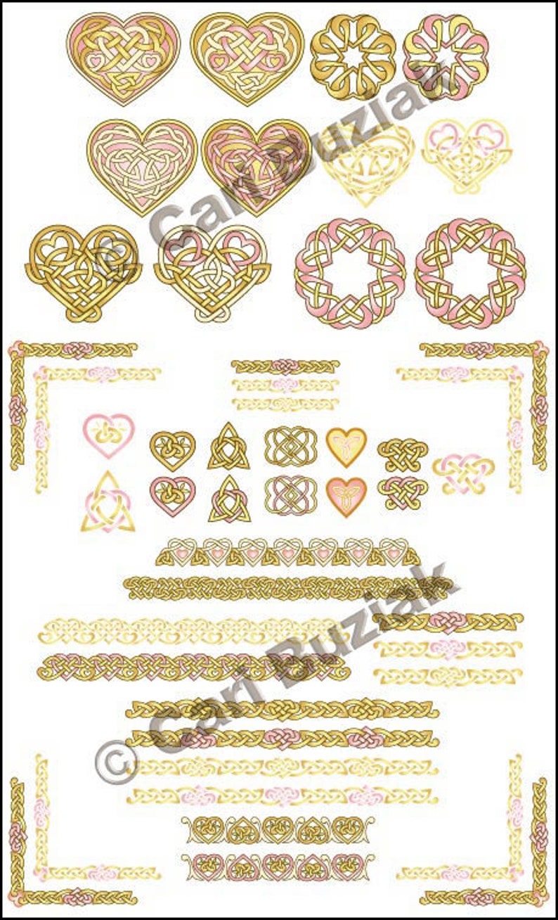 CELTIC Clipart Theme Pack Knotted Hearts Rose & Gold INVITATIONS Wedding Love Stationary Hearts Knot Irish image 2