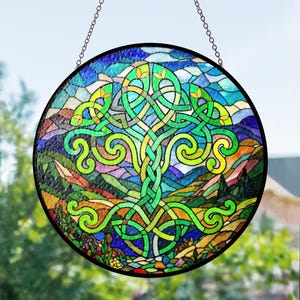 Celtic Stained Glass Suncatcher - Celtic Tree, Gift for Her, Magical Christmas Decor, Home Decoration, Stained Glass Window, St Patrick’s
