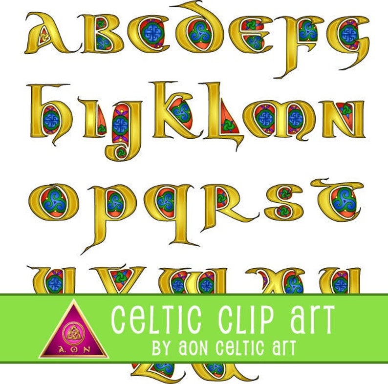 CELTIC Clipart ALPHABET Durrow Decorated Letters Full Color INVITATIONS Wedding Stationary Knot Irish Clip Art Lettering image 1