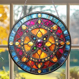 Celtic Stained Glass Suncatcher - Starburst, Gift for Her, Magical Christmas Decor, Home Decoration, Stained Glass Window, St Patrick’s Day