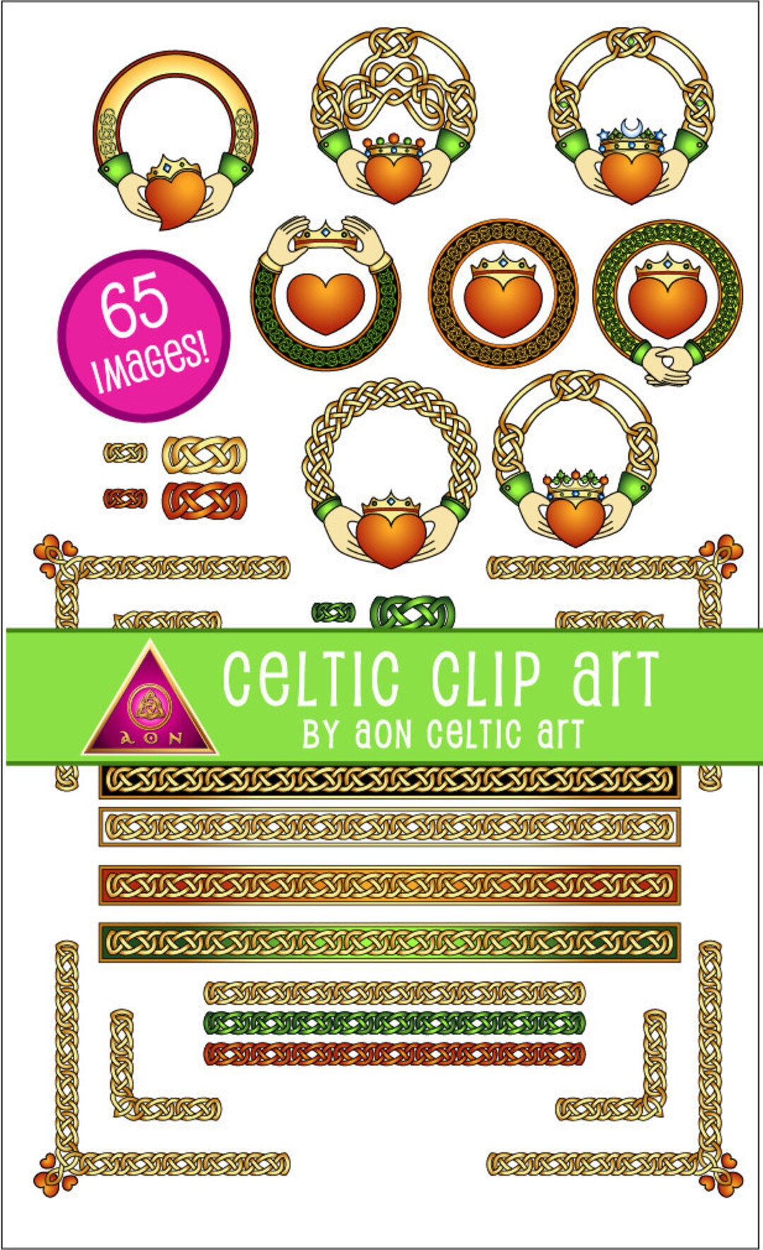 CELTIC Clipart Theme Pack Claddagh Clipart Scarlet & Green INVITATIONS ...