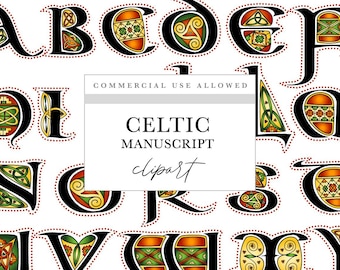 Celtic Decorated Alphabet Clipart: Reds, Greens & Golds