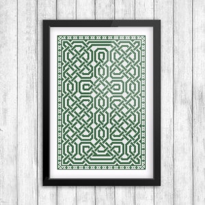 May include: A framed print of a green and white geometric pattern. The pattern is made up of repeating squares and rectangles, creating a complex and intricate design.