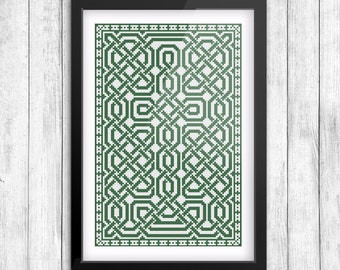 CELTIC Cross-Stitch Pattern - St Patrick's Cross - Green | Irish - Chart - Embroidery - Knots - Xstitch - Redwork - PDF - Blackwork