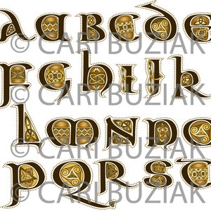 CELTIC Clipart ALPHABET Aon Decorated Letters Antique Colors INVITATIONS Wedding Stationary Knot Irish Clip Art Lettering image 2