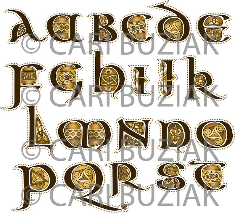 CELTIC Clipart ALPHABET Aon Decorated Letters Antique Colors INVITATIONS Wedding Stationary Knot Irish Clip Art Lettering image 2