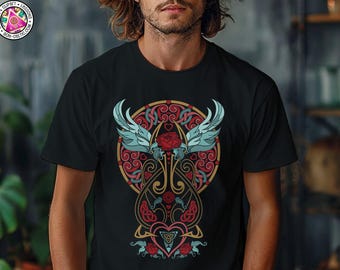 Celtic Winged Rose, Tattoo Art Tee | Unisex Cotton | Bella Canvas 3001, Modern Irish Knotwork
