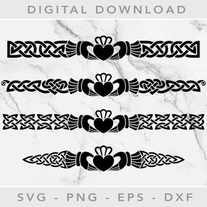 Pochoirs celtiques - frontières de Claddagh - vinyle Svg, fichiers Svg celtique pour Cricut, fichier de coupe Svg, Svg des cliparts celtique, la Saint-Patrick, mariage Svg