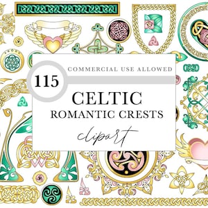 Pack à thème Clipart celtique - Clipart écusson romantique, INVITATIONS, papeterie de mariage, travaux manuels celtiques, clipart celtique, Dot Journal PNG