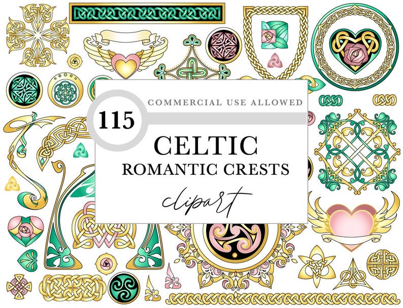 Celtic Claddagh - Romantic Knotwork PNG Pack | Transparent Backgrounds | 300 Dpi Wedding Invitations image 1
