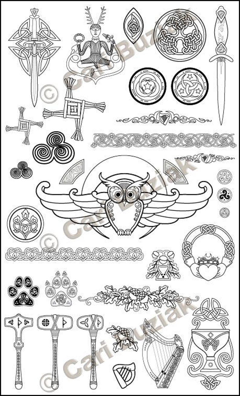 CELTIC Clipart Theme Pack Druid's Lore Scarlet & Green Pagan Designs INVITATIONS Wedding Love Stationary Knot Irish-Clip Art image 3