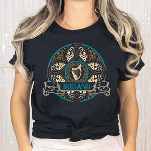 Ireland Crest Shirt, Celtic Knots | Shamrock Accent | Irish Harp | Unisex Bella Canvas Tee