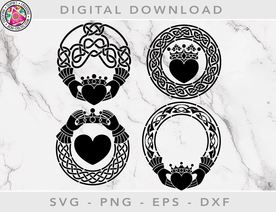 Celtic Claddagh SVG Files, Irish Knot Hearts (digital Craft Download ...
