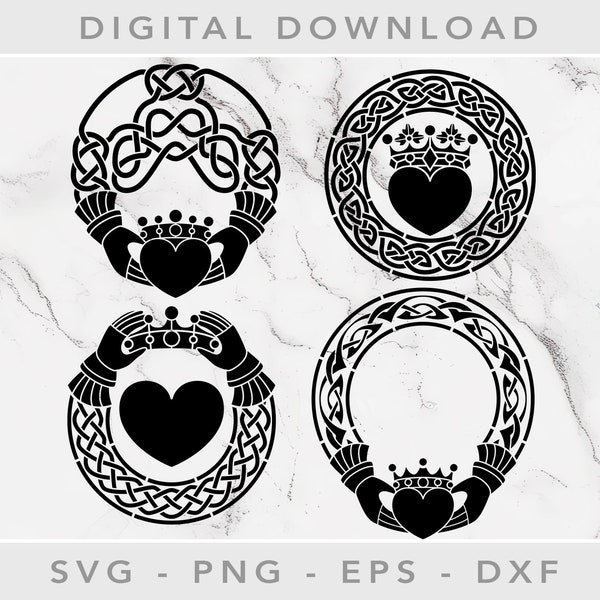 CELTIC STENCILS - Claddagh Crests 2 | Irish - Cricut - Silhouette - Knots - Fantasy - svg Cut File - Clipart - Clip Art - Download - Vinyl