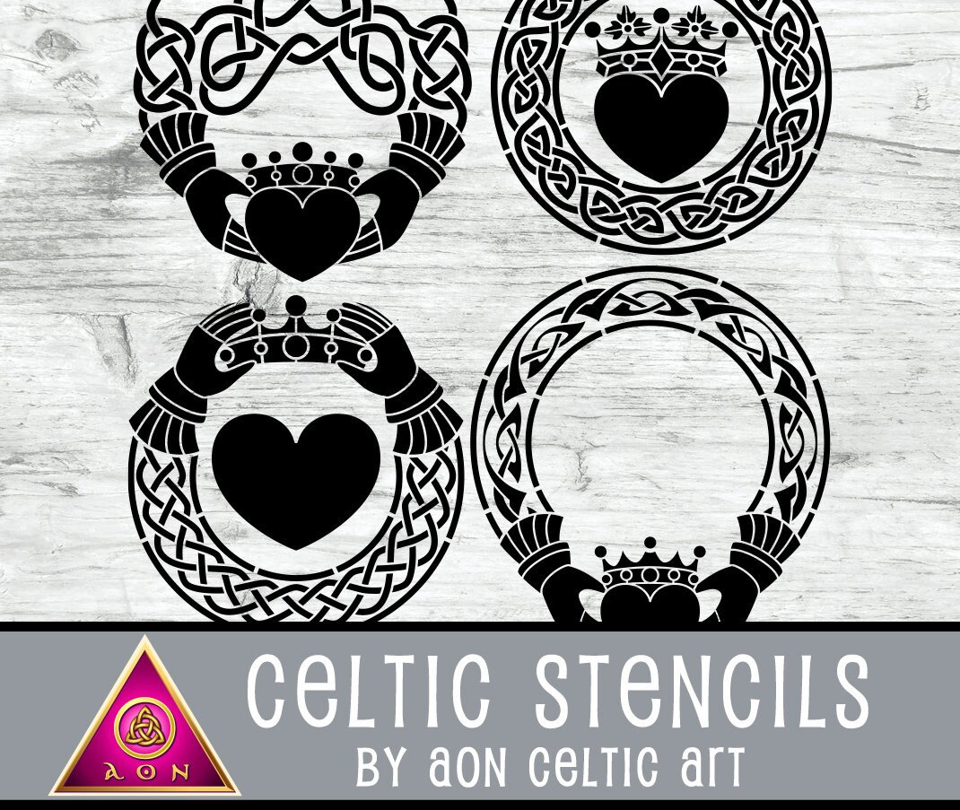 CELTIC STENCILS Claddagh Crests 2 Irish Cricut Silhouette Knots Fantasy Svg  Cut File Clipart Clip Art Download Vinyl - Etsy