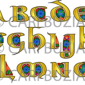 CELTIC Clipart ALPHABET Durrow Decorated Letters Full Color INVITATIONS Wedding Stationary Knot Irish Clip Art Lettering image 2