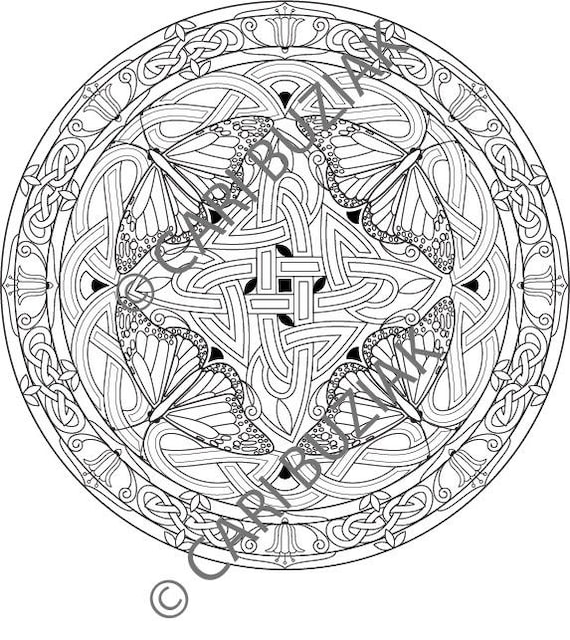 Celtic Coloring Page Butterfly Mandala 2 Irish Colouring Etsy