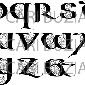 CELTIC Clipart ALPHABET Durrow Decorated Letters Black & White INVITATION Wedding Stationary Knot Irish Clip Art Lettering image 3