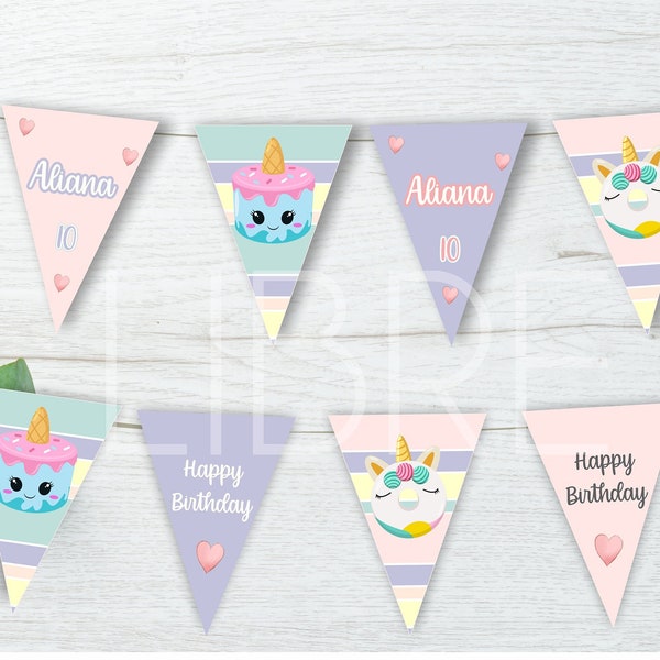 Squishy Kawaii Party Bunting personalized Digital Download Squishy Birthday Party Decorations | Kawaii| Birthday Banner | Summer Party