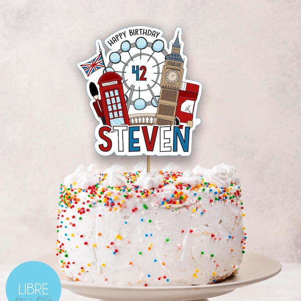 London British printable cake topper, party decor UK party, London lover printable decor, personalized cake topper