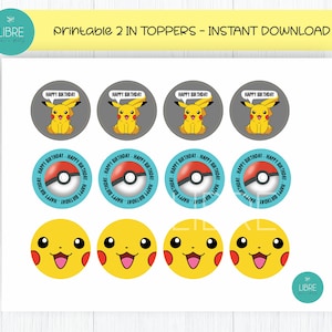 Pikachu Birthday Party Toppers: Printable 2-inch Circles (Digital Download)