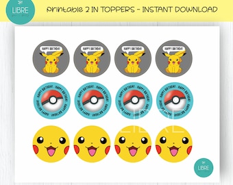 Decorazioni per feste di compleanno a tema Pikachu: cerchi stampabili da 5 cm (download digitale)