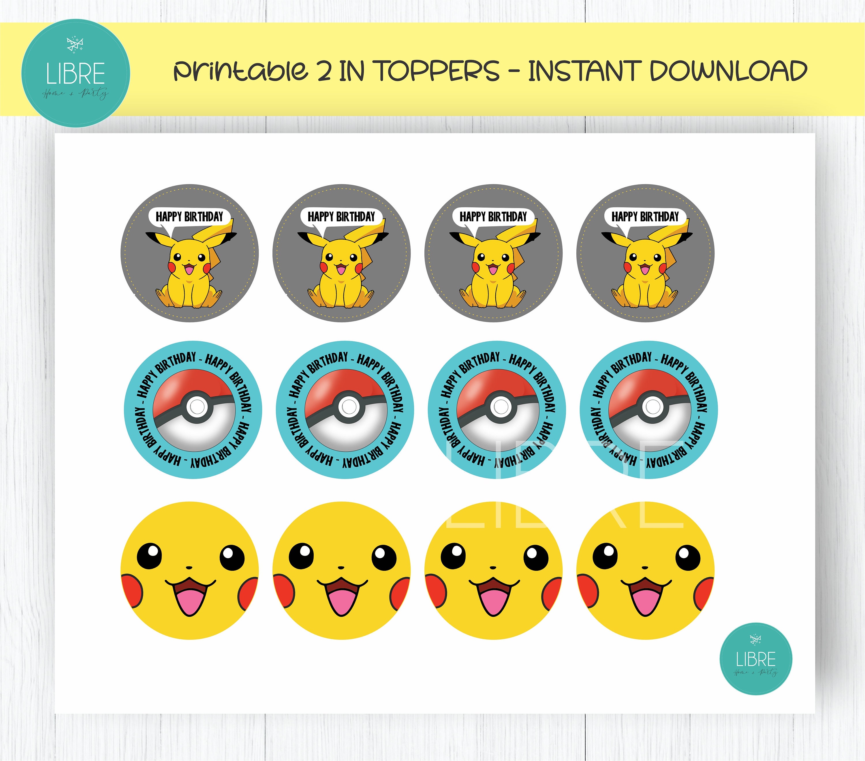 Pikachu Printable Toppers, Party Toppers, Birthday Toppers, Pikachu ...