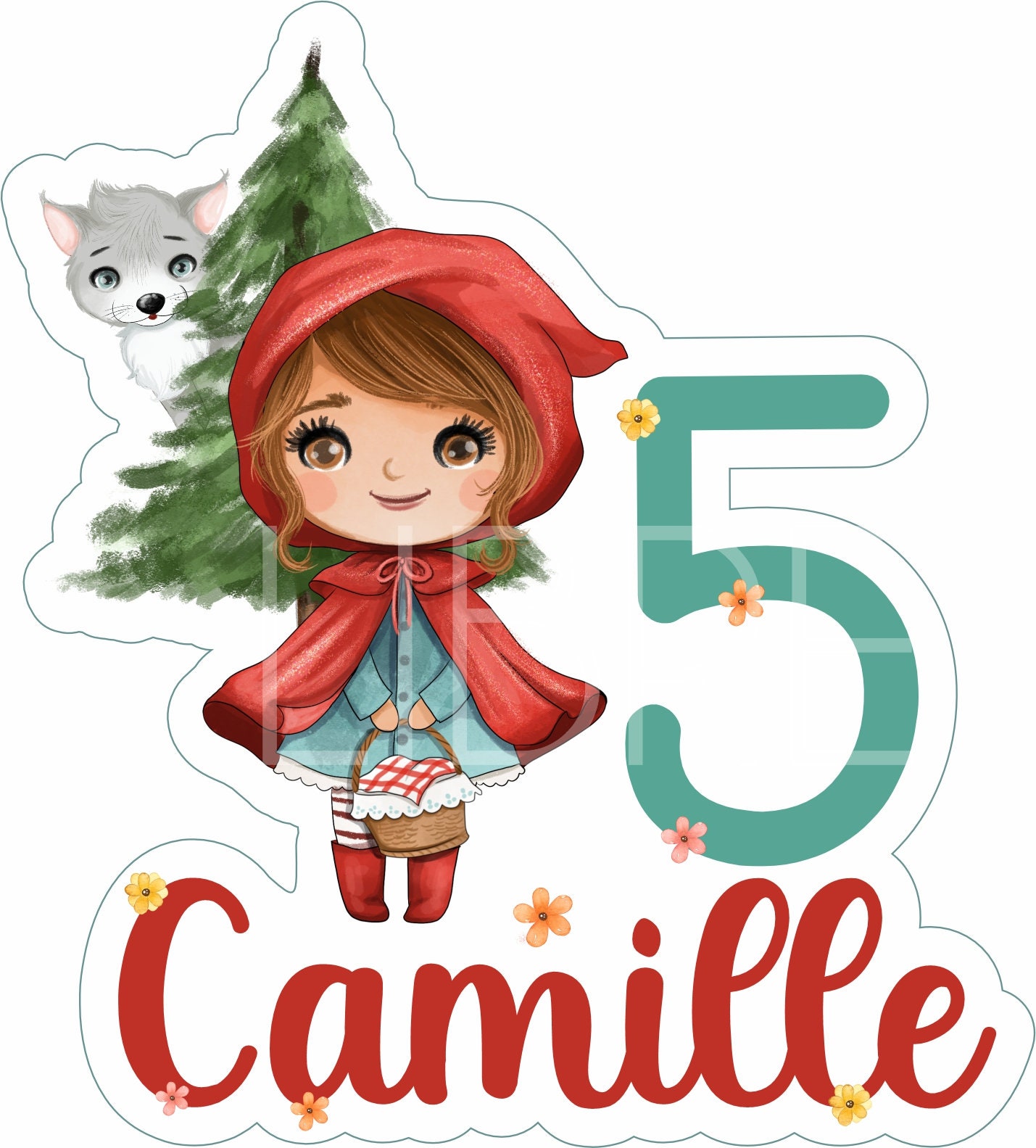Personalized Printable Cake Topper, Little Red Riding Hood Cake Topper