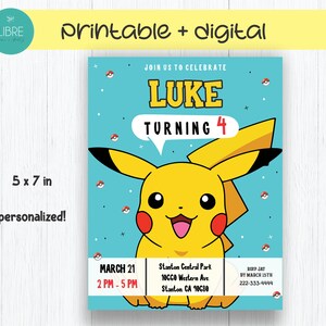 Pikachu Digital and Printable Invitation , Birthday Party, Pikachu Birthday, Kids Invite, party digital and printable