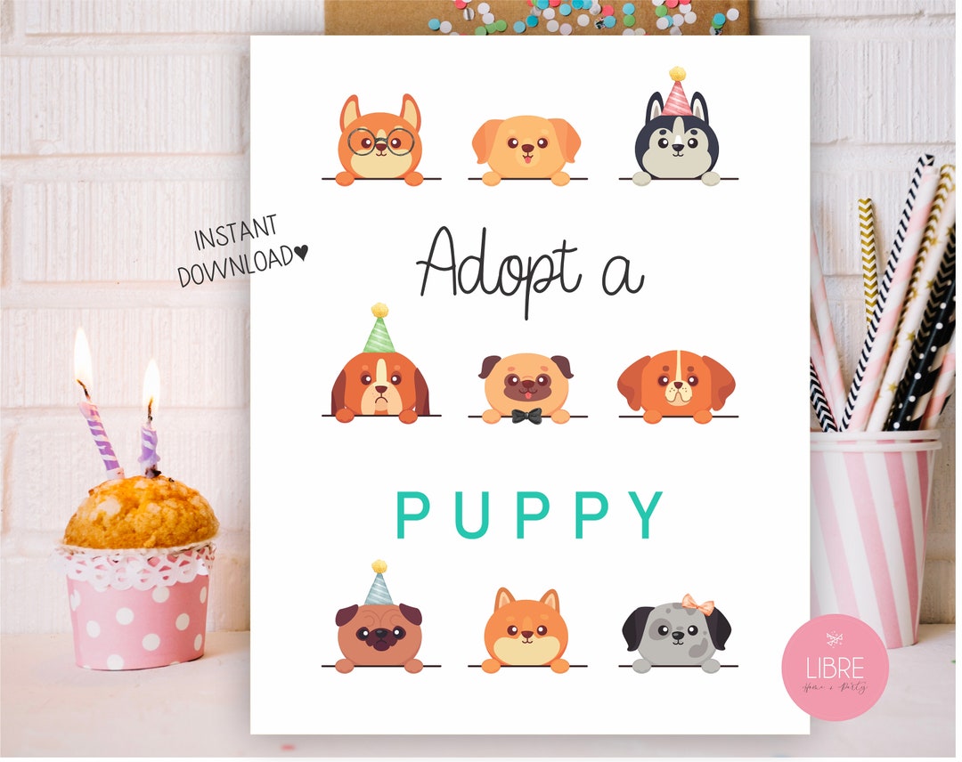 Adopt A Puppy Sign: Pet Birthday Party Decor (digital Download) - Etsy