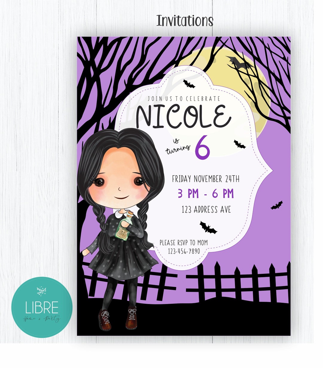 wednesday-digital-and-printable-invitation-wednesday-addams-etsy