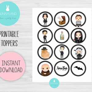 Addams Family printable toppers, party toppers, Halloween toppers, Locos Adams Toppers