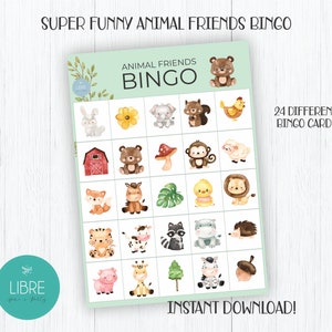 Cute Animal Bingo Card Printable, Animal Party Favor for Kids, Toddler Learning Activity, Road Trip Activities, Travel Bingo, Homeschool, D1