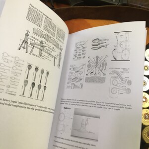 May include: A black and white illustration of a wooden spoon carving project. The image shows the steps involved in carving a spoon from a piece of wood. The text "Wooden Spoons "Hidden" in Trees" is included in the image.