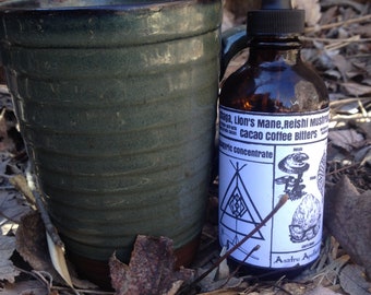 Organic Chaga, Lion's Mane, Reishi Cacao Coffee bitters, spagyric 4 oz, coffee elixir, mycomedicinal superfood, alkaline, mushroom coffee