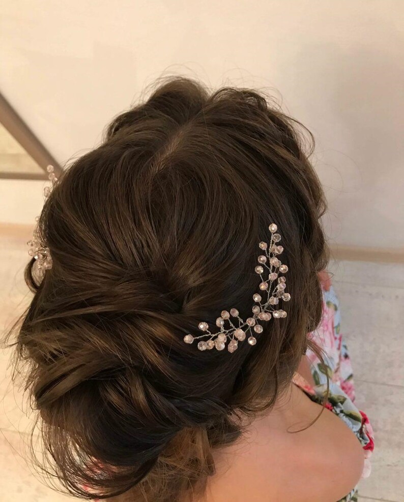 Set Of 2 Crystal Hair Pins Pink Hair Pins Wedding Hair Pins Etsy