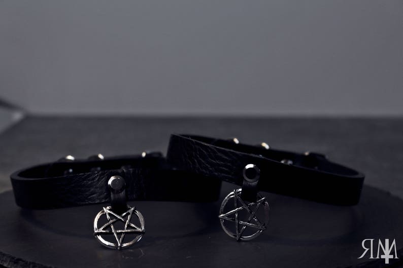 Choker Necklace Gothic Slave Choker The Craft Handmade Leather Choker Witch Pentagram BDSM Collar BDSM Halsband Kitten Collar