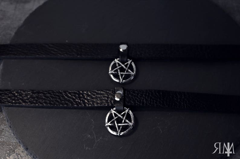 Choker Necklace Gothic Slave Choker The Craft Handmade Leather Choker Witch Pentagram BDSM Collar BDSM Halsband Kitten Collar
