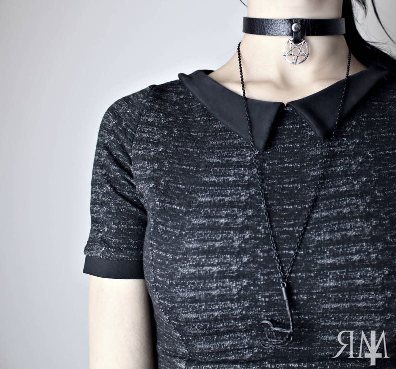 Choker Necklace Gothic Slave Choker The Craft Handmade Leather Choker Witch Pentagram BDSM Collar BDSM Halsband Kitten Collar