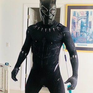 v1: Black Panther-filmkostuum 2018 (geïnspireerd) - Nauwkeurige spandex-kleurstof.  Black Panther-cosplay.  Dizfraz Pantera Negra
